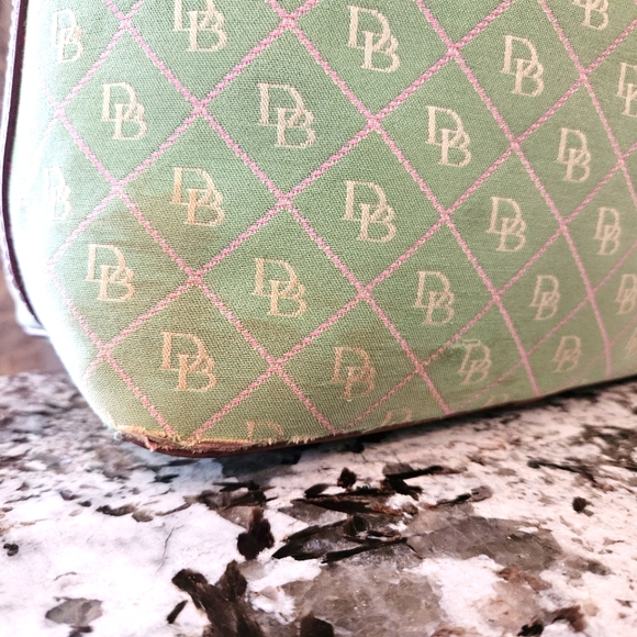 Y2K DOONEY & BOURKE Green Pink White Monogram Logo Shoulderbag w Leather Strap - Picture 7 of 17